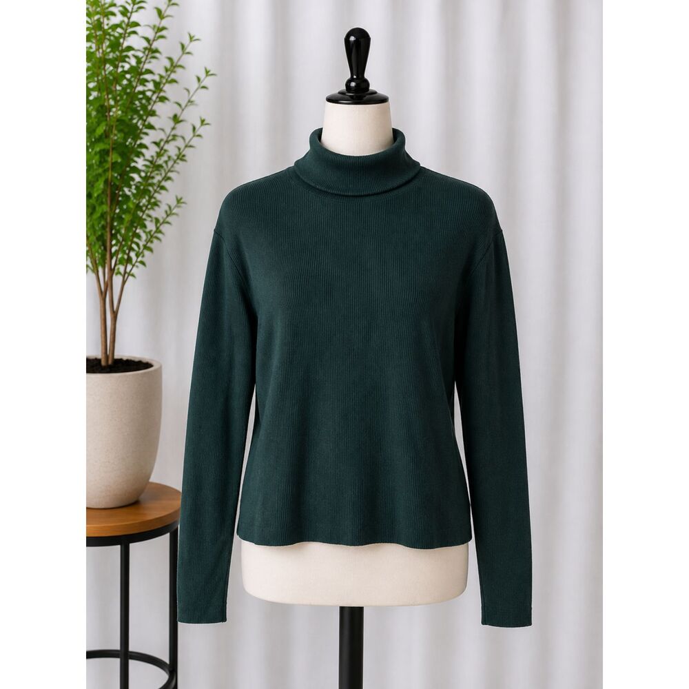 NWT Tahari LG Forest Green Cable Knit Turtleneck Sweater Women's Large NWT